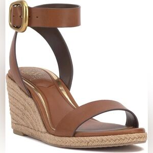 Vince Camuto Felia Brown Leather Ankle-Strap Espadrille Jute Wedge Sandal Sz 10